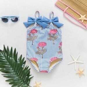 PINK CHICKEN GIRLS LULU SWIMSUIT IN BLUSH MARIGOLD STRIPE NWOT